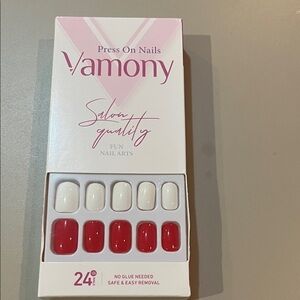 Vamony Red and White Press On Nails DYI NEW
